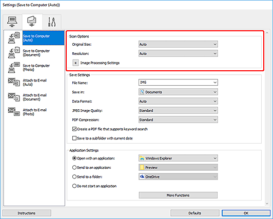 figure: Settings dialog box